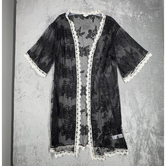 Lularoe Sweater Womens Small Black Ivory Lace Chloe Longline Duster Midi Gothic - Picture 2 of 8